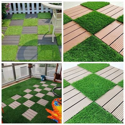 Double PP NET PU Backing Artificial Grass Tile met PE Monofilament PP Curly Fiber